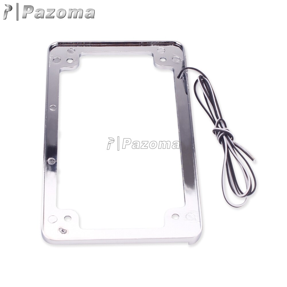 Motorcycle Chrome LED License Plate Bracket Frame w/ Light For Harley Davidson