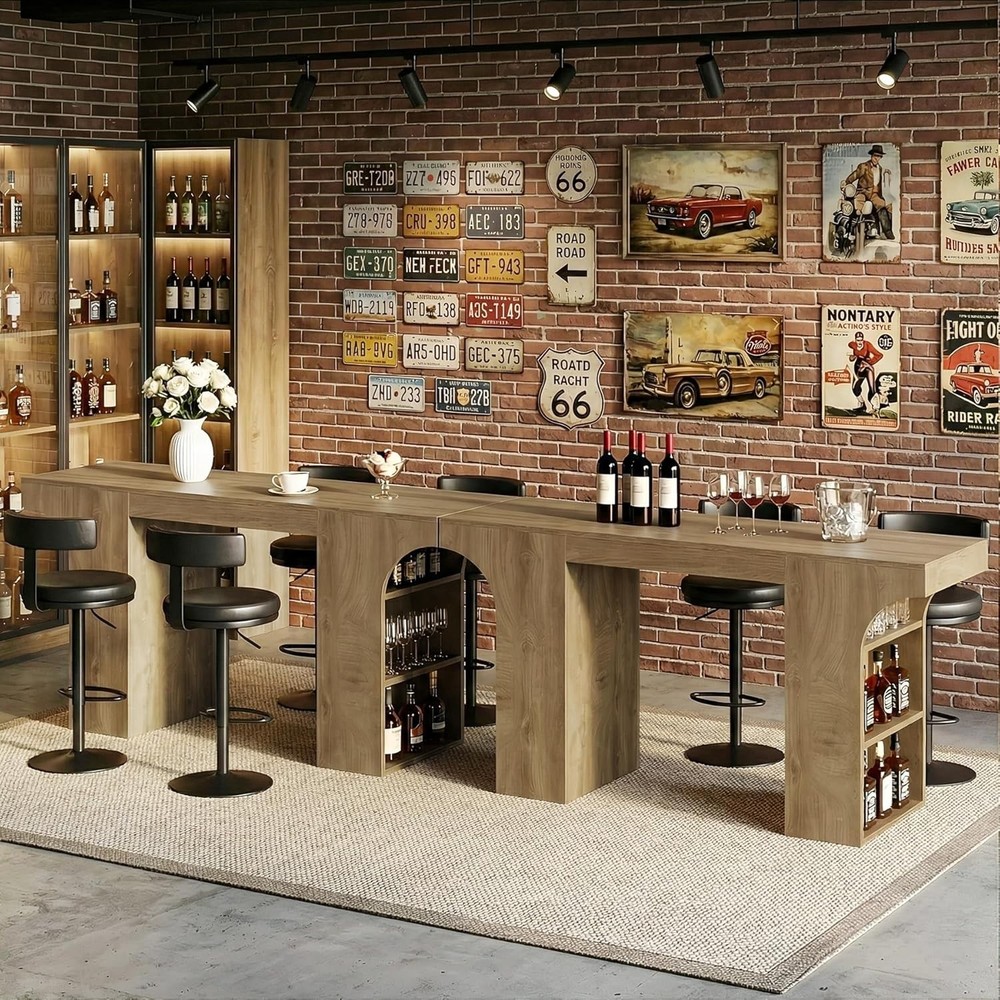 63'' Bar Table with Storage Shelves, 3-Tier Rectangular Counter Height Pub Table