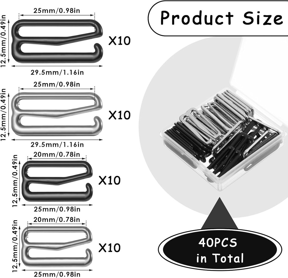 40PCS Swimsuit Bra Hooks Bra Strap Hook Replacement Bra Strap Slide Hook Meta...