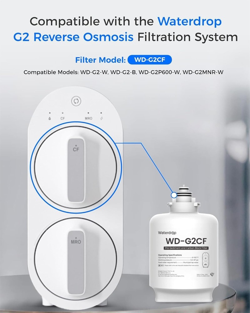 Waterdrop WD-G2CF Filter, Replacement for WD-G2-W, WD-G2-B, WD-G2P600 RO System