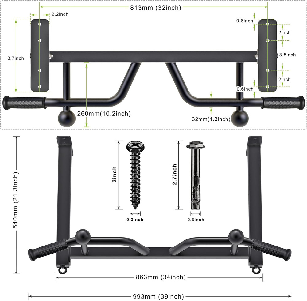 32" Ceiling Mounted Pull up Bar - Heavy Duty, Highly Adjustable, Multifunctional