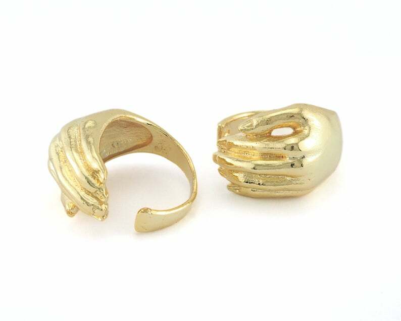 Hand 8US Adjustable Ring Shiny Gold Plated brass Statement Ring  Women hands