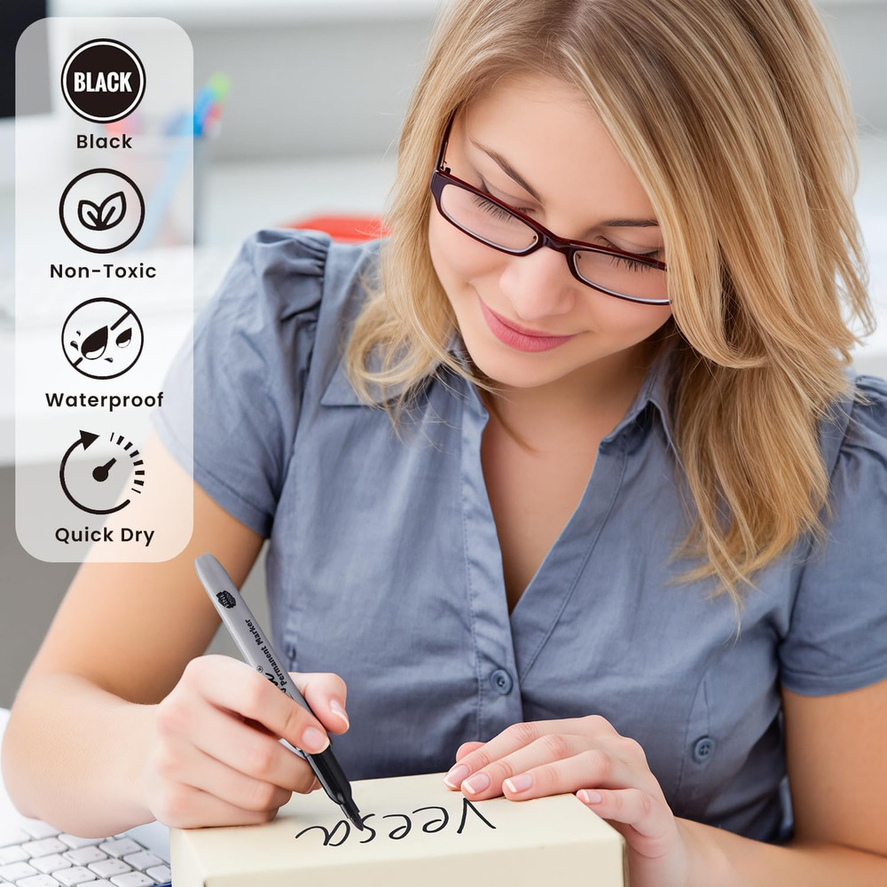 Permanent Markers Black Bulk Fine Point 100 Pack Permanent Marker Set for Office