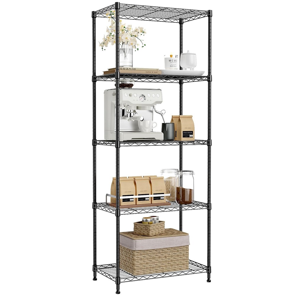 IZEUK 5-Tier Black Metal Storage Shelves, Adjustable Wire Shelving Unit for Kitc