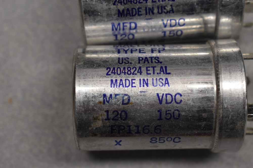 Mallory NOS 120 uF 150 Vdc Electrolytic Can Capacitors Tested Pair