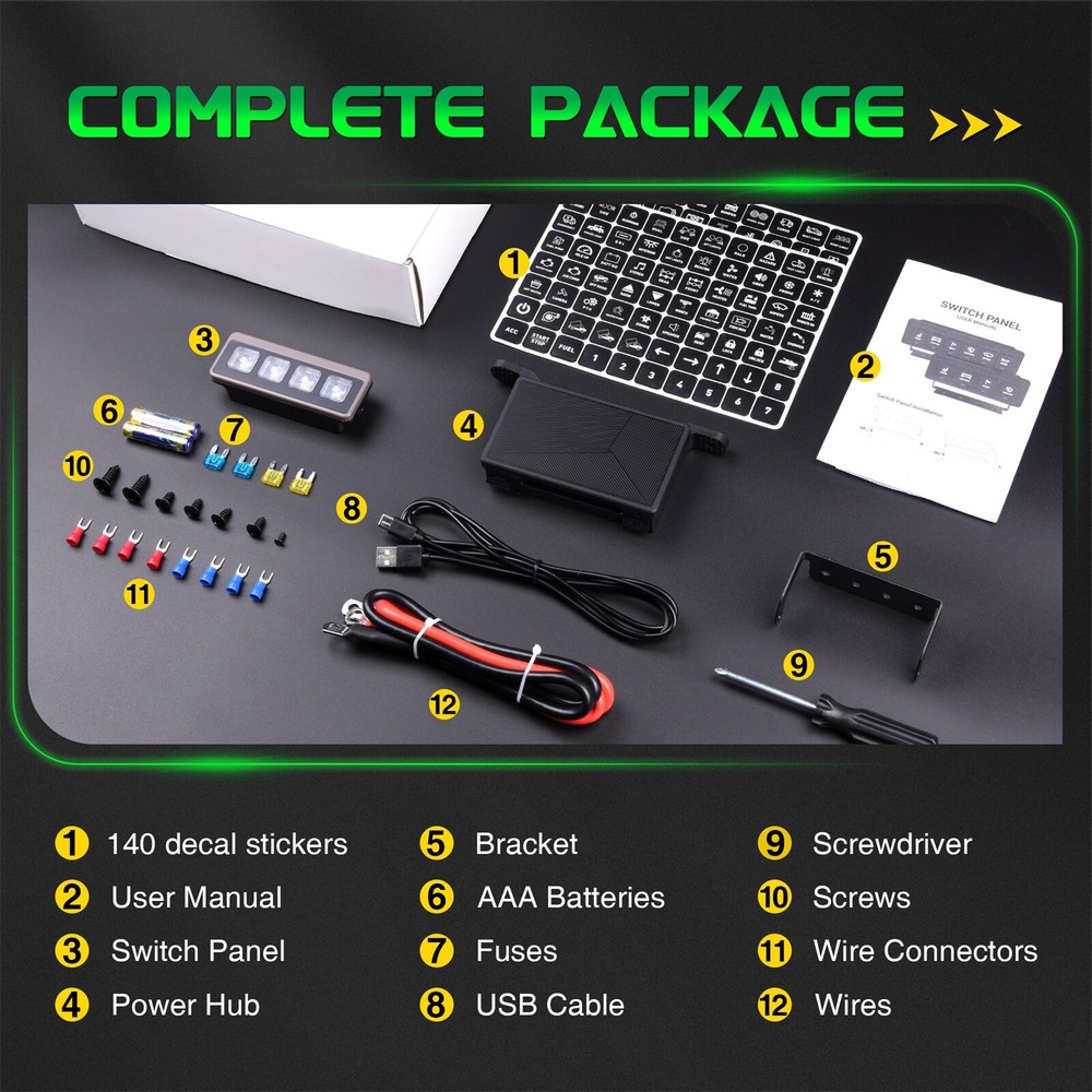 Wireless Switch Panel, 4 Gang Led Lights Flash Remote Circuit Control Relay Box