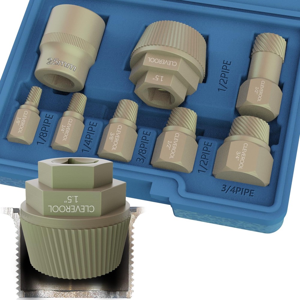 1.5" Tub Drain & 8pc Pipe Nipple Extractor Set Broken Rusted Plumbing Tool Case