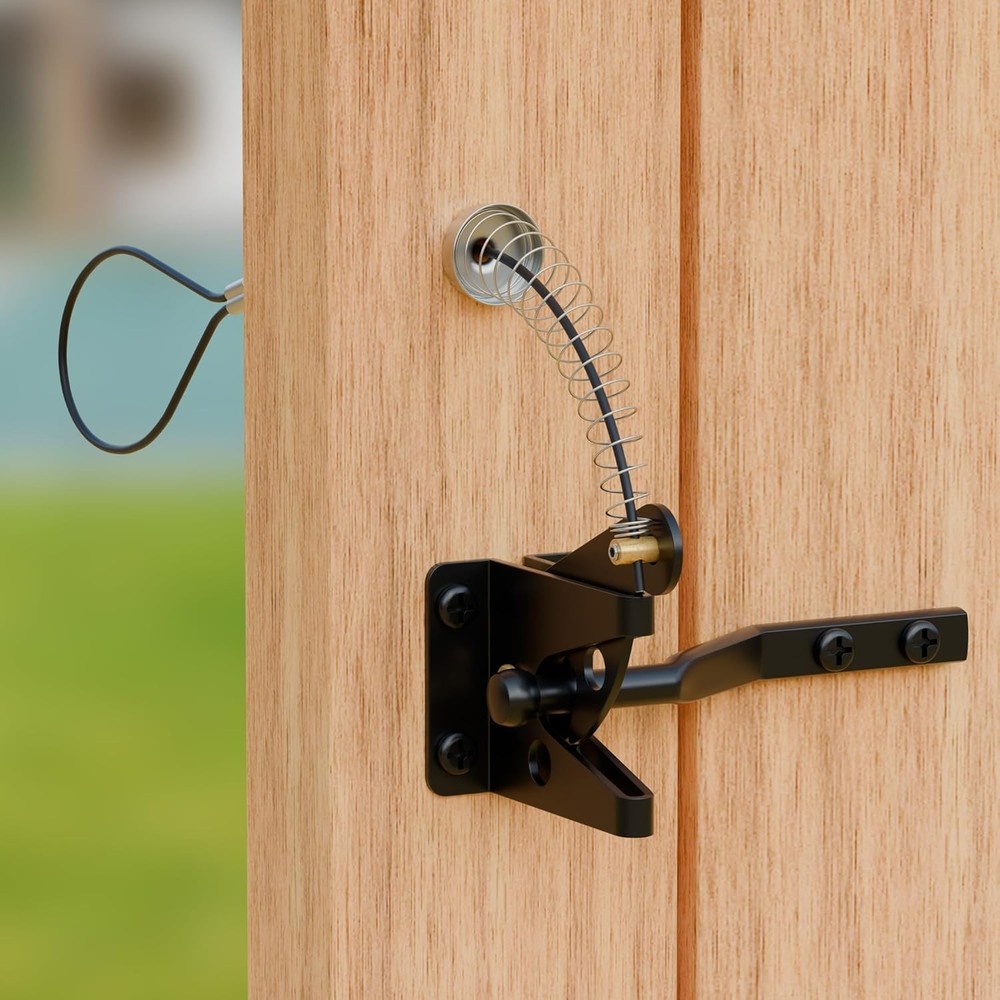 Self Locking Fence Gate Latch w/ Spring Cable Pull Heavy Duty Gate Latch Hardwar