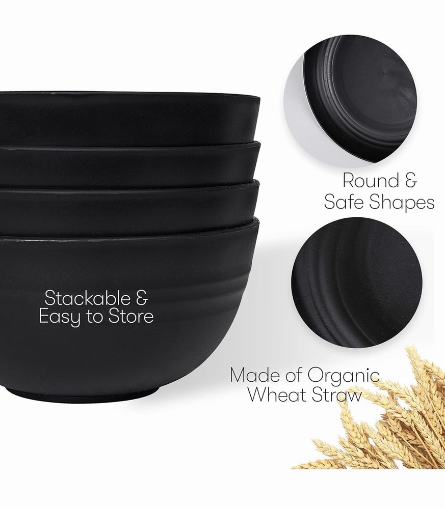 Wheat Straw Dinnerware Set 16pcs Unbreakable Dishwasher Microwave Safe Black