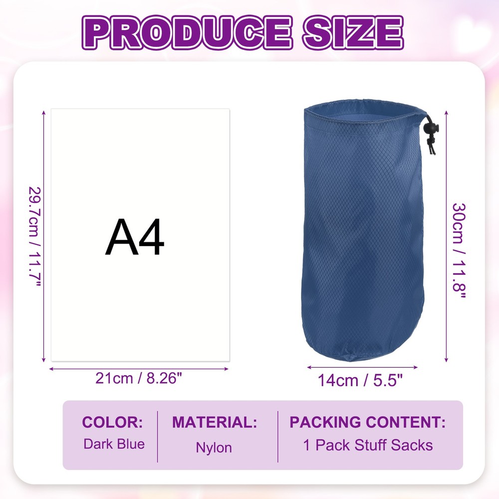 Stuff Sack Nylon Waterproof Storage Sacks 6x12 Inch (Dark Blue)