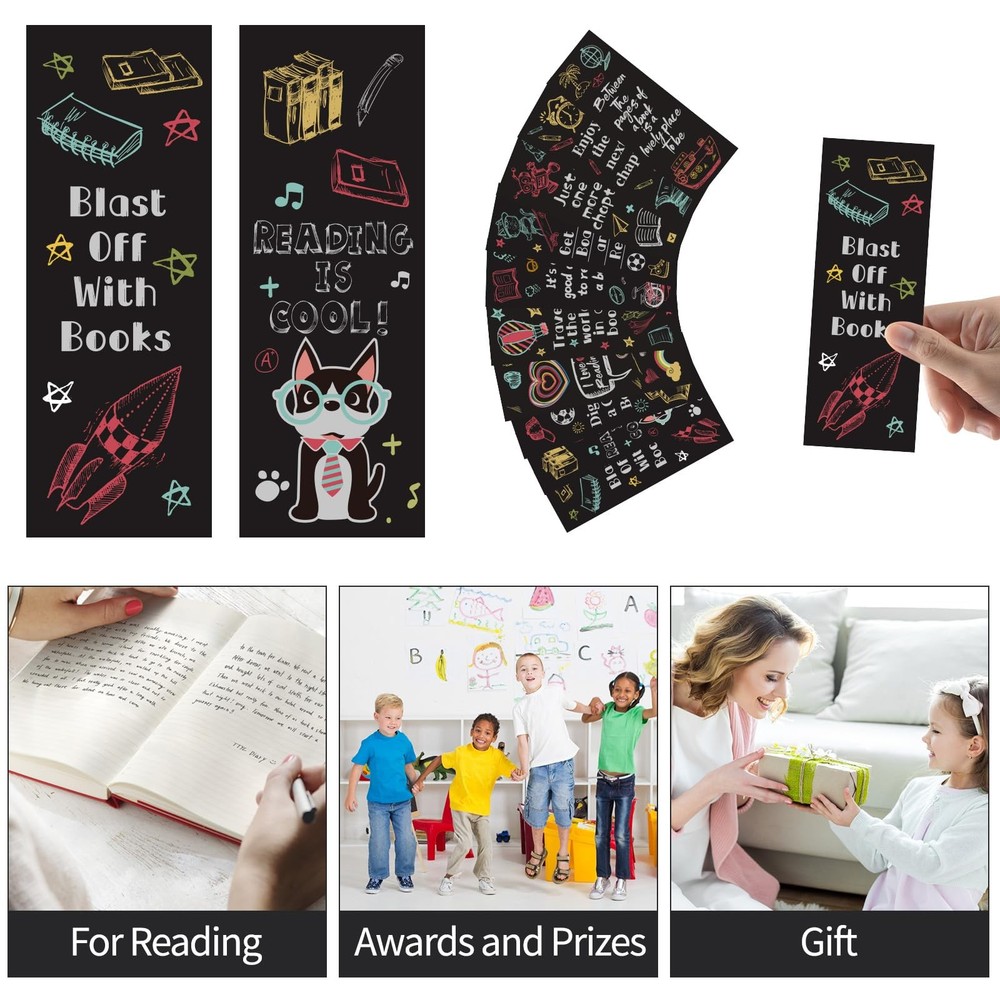 100 Pcs Reading Rocks Bookmarks Rockets Design 72.5 Inch Double Sided Reader