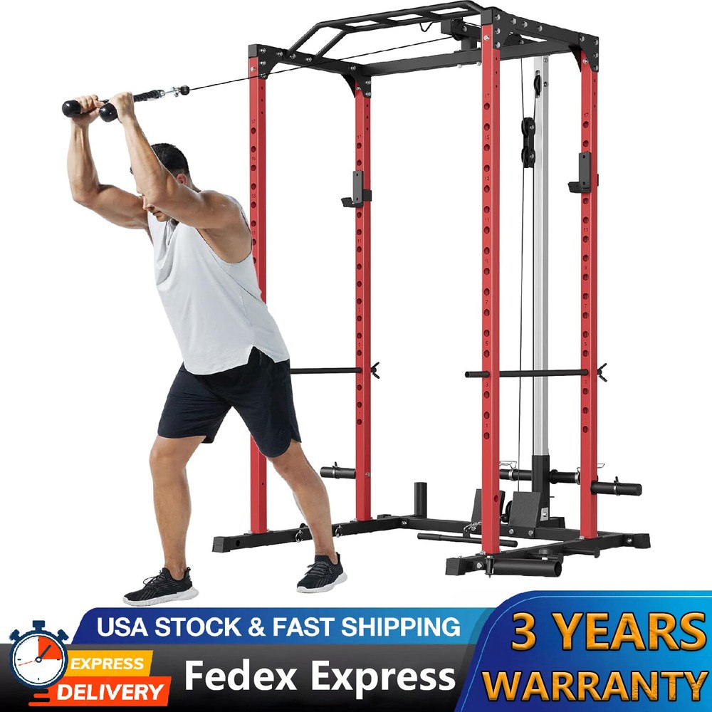 Power Cage Multi-function Power Rack w/Pulley System ,Dip Handles for Home Gym
