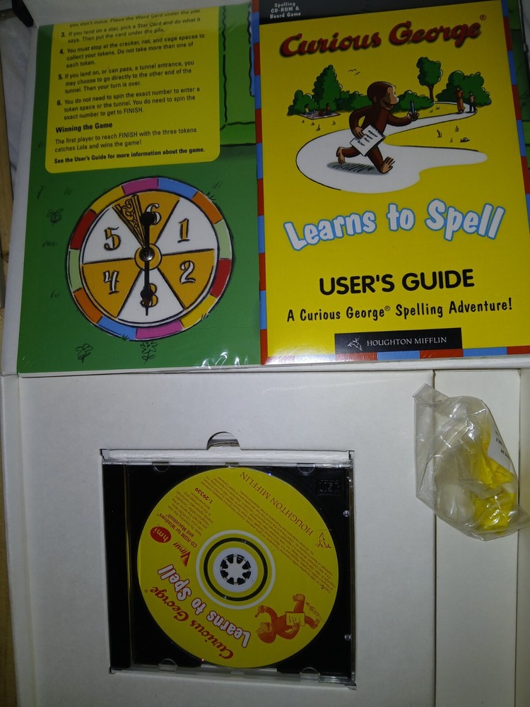 Curious George Learns to Spell CD-ROM PC Game, Board G. & User's Guide Win98 MAC