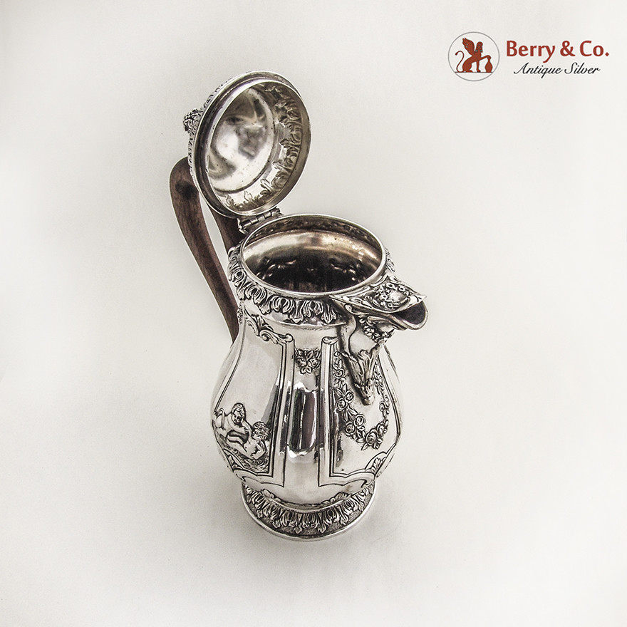 Ornate Pitcher Baroque Repousse Design Sterling Silver 1870-1890