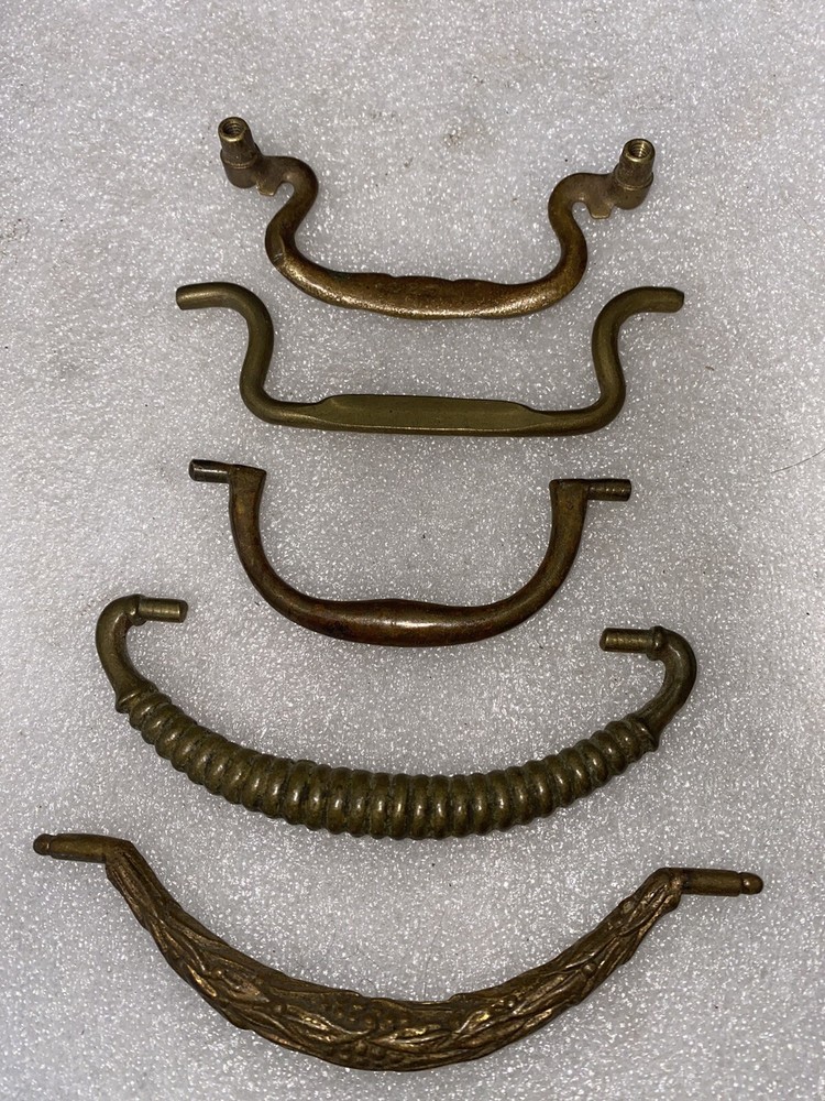 Victorian Lot Of 5 Different Shape Drawer Pulls Handle Solid Brass Antique