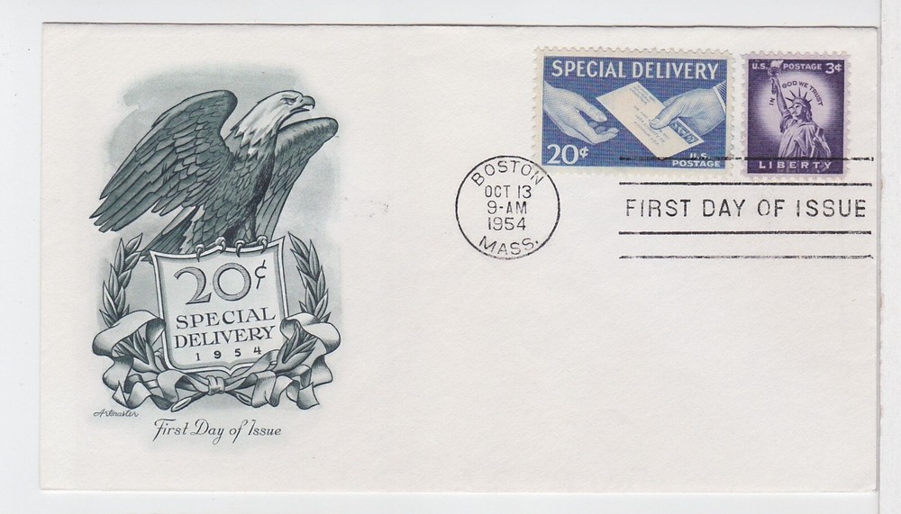 TurtlesTradingPost- 20 Cent Special Delivery 1954- FDC #E20 Artmaster Cachet