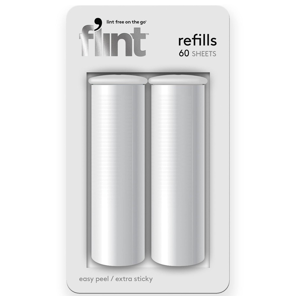 Flint Retractable Lint Roller Portable Refillable 30 Sheets 2 Count White