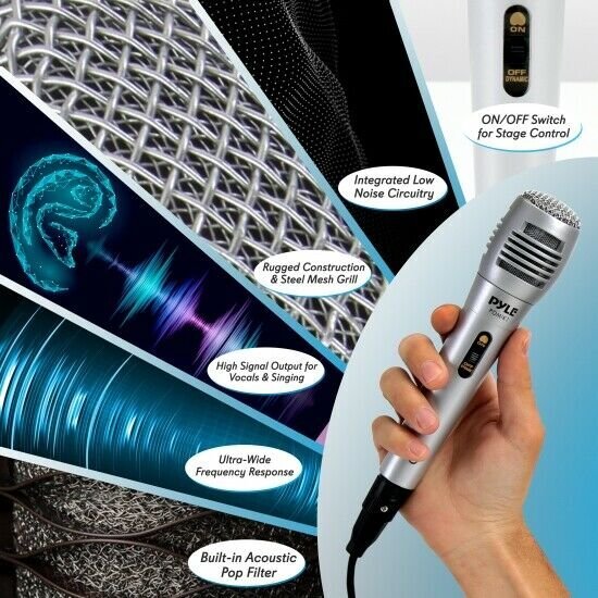 Pyle PDMIK1 Dynamic Microphone, Professional Moving Coil Handheld Mic XLR Cable