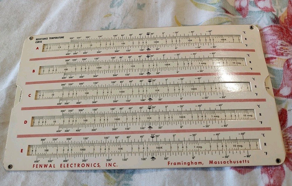 Fenwal Electronics Thermistor Data & Curve Computer Slide Rule Vintage