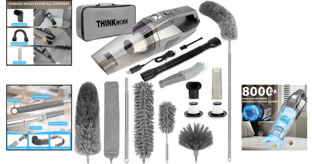 All-in-One Cordless Cleaning Kit: Handheld Vacuum & Flexible Microfiber Dusters