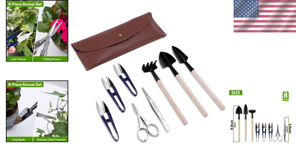 8-Piece Bonsai Tool Set - Pruning Scissors, Rake & Trimmer for Enthusiasts