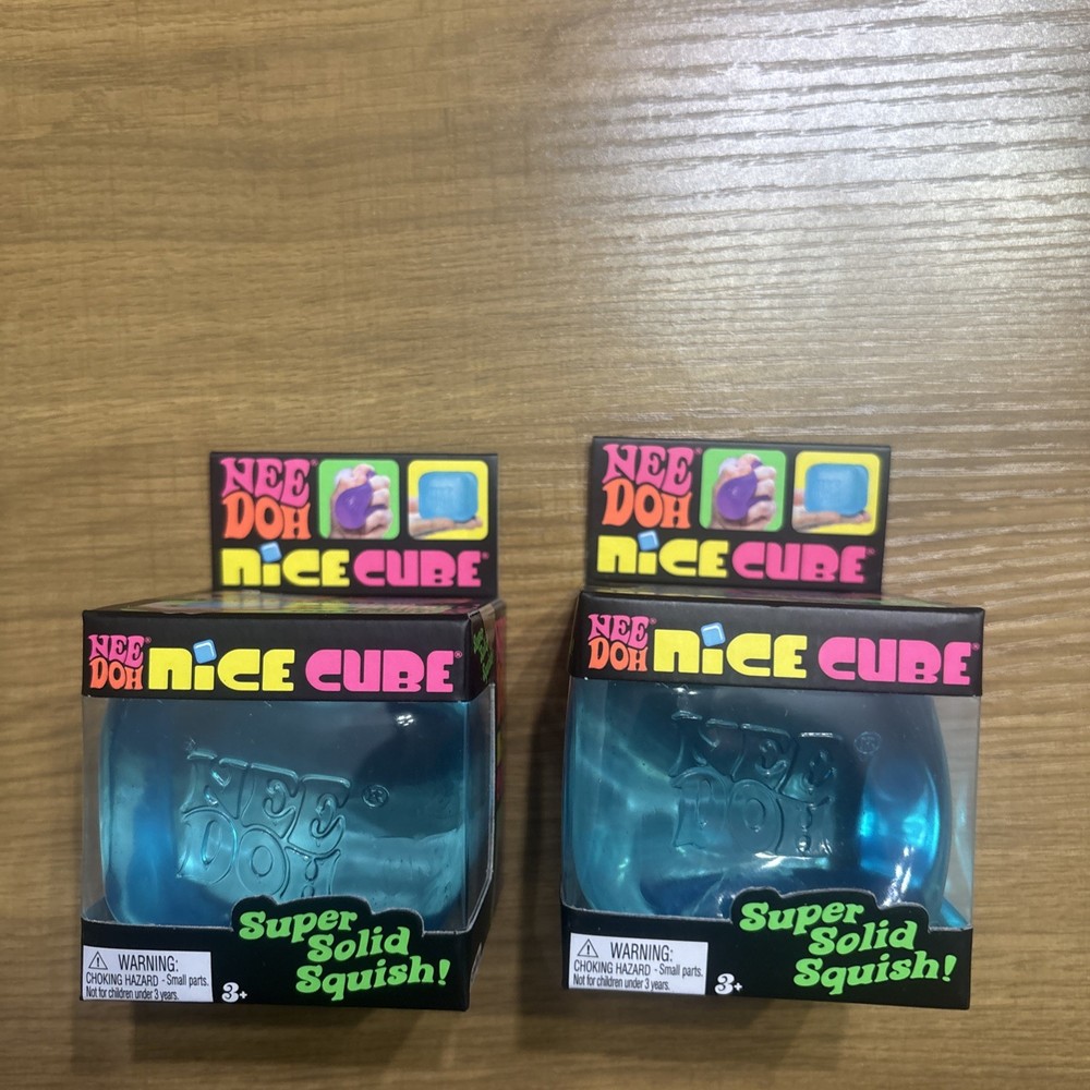 2 - Nee Doh Nice Cube Schylling Super Solid both BLUE Squish Toys Needoh