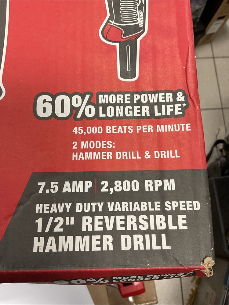 NEW Bauer Hammer Drill Tool 7.5 Amps Reversible Variable Speed Heavy Duty 1/2"