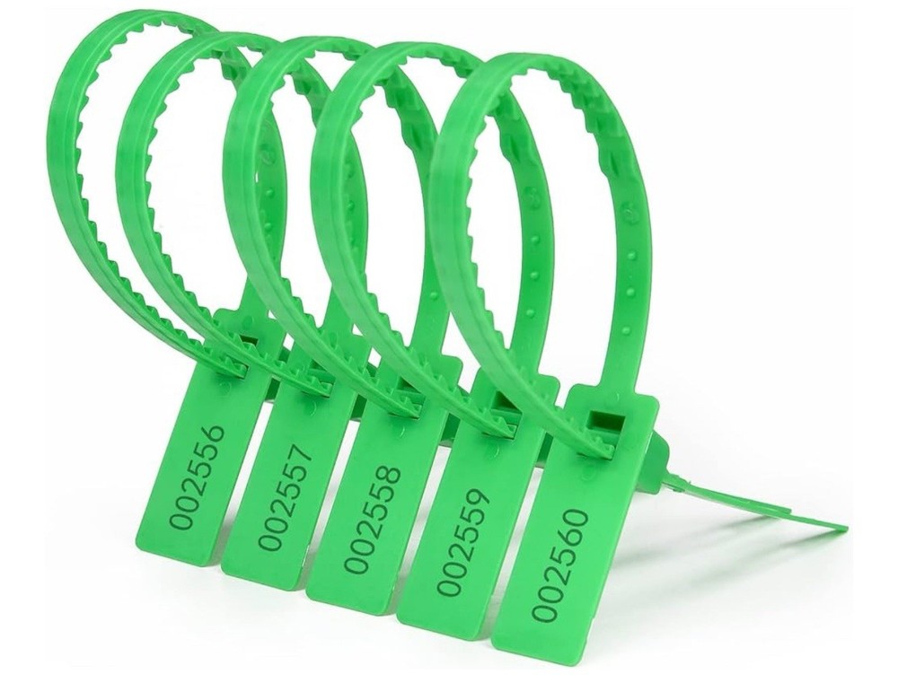 1000 Pcs Green Plastic Security Tamper Seals Self Locking Numbered Pull Tight