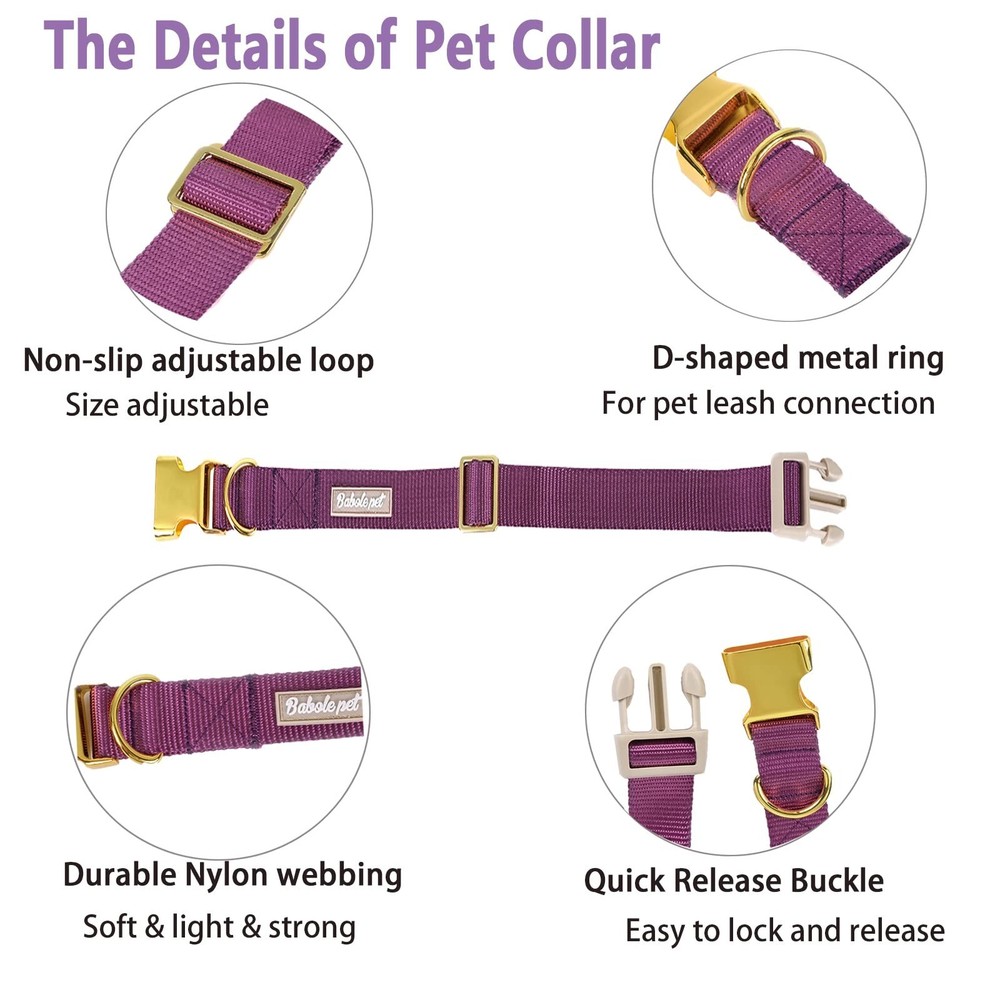 Nylon Dog Collar - Adjustable Deep Purple Soft Webbing Dog Collars for Small ...