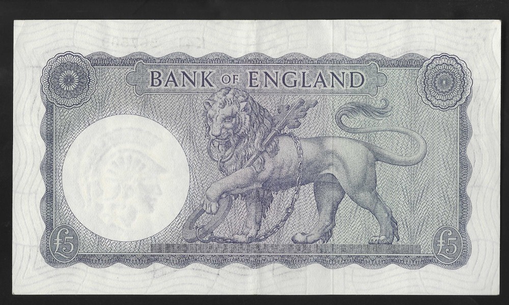 B280 O'BRIEN 1961 FIVE POUND £5 BANKNOTE - K41 567569 - GVF