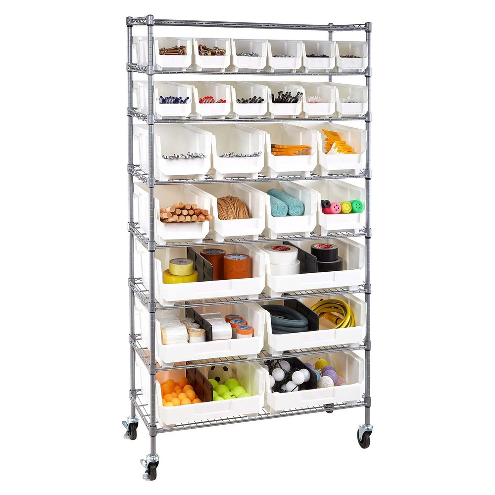 Uimoso 8-Tier Rolling Storage Rack with 26 Removable Bins