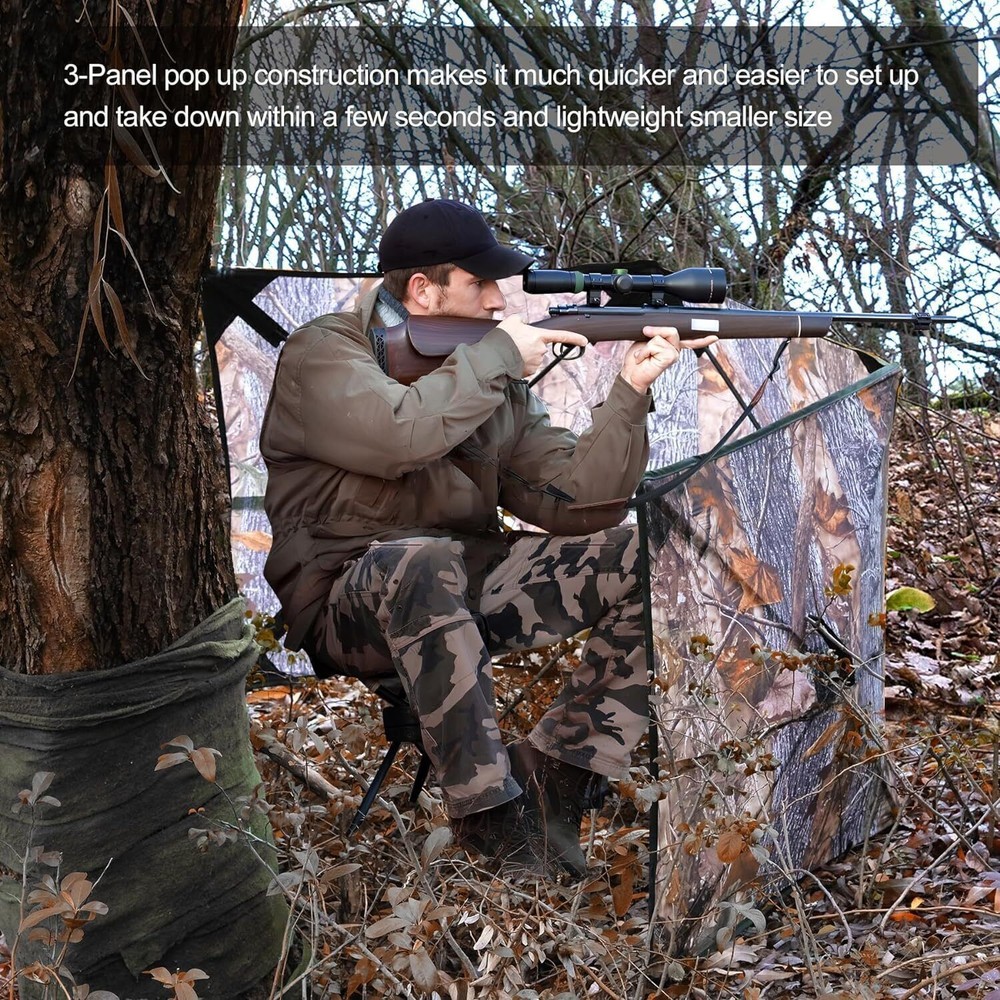 Portable Pop Up Ground Blind Hunting Blind for Duck Turkey Quick Setup 3-Panel