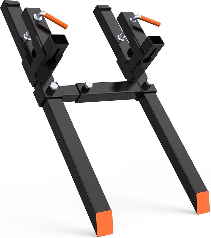 43" Clamp-On Pallet Forks with Adjustable Stabilizer Bar, 2000 LBS Capacity for
