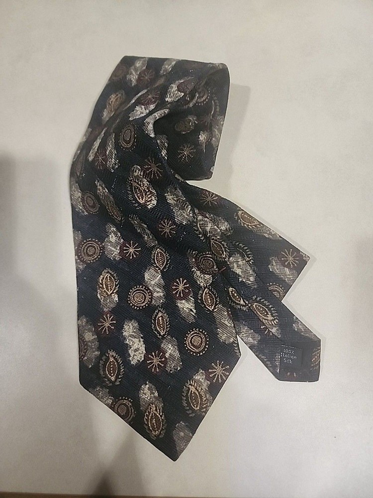 Bugatti Men’s Silk Necktie Gold Maroon Geometric Pattern Imported