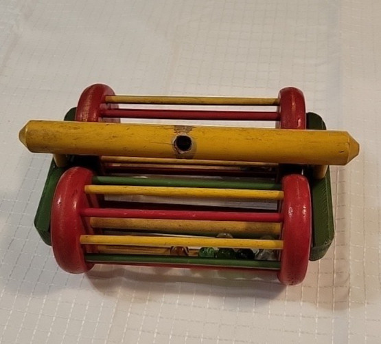 Vintage Playskool Wooden Push/PULL Toy with Marbles 1950s Missing Handle