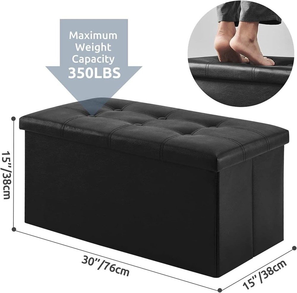 Modern 30-Inch Folding Ottoman Bench: 85L Faux Leather Storage Solution