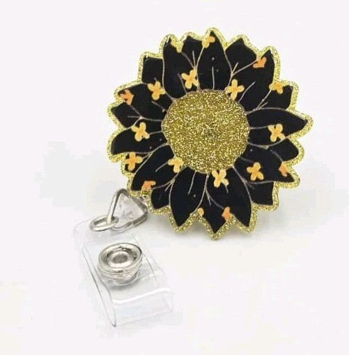 Retractable Id Badge Clip Sunflower