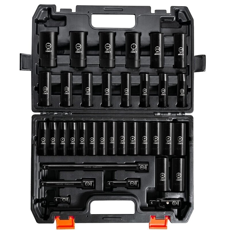 35-Piece 1/2" Drive Deep Impact Socket Set Home Workshop Hand SAE Extensions New