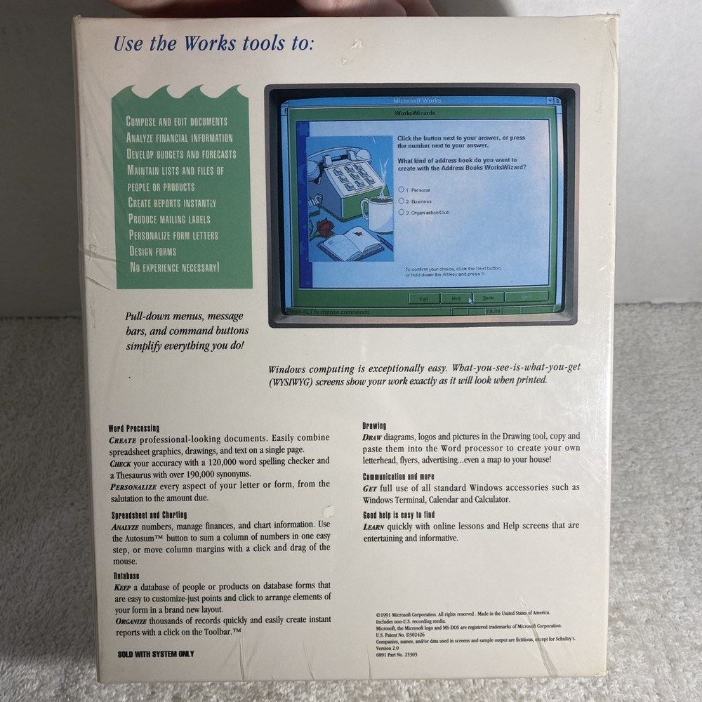 Microsoft Works 2.0 Windows Series Prominent Computer Systems 1991 5.25” & 3.5”