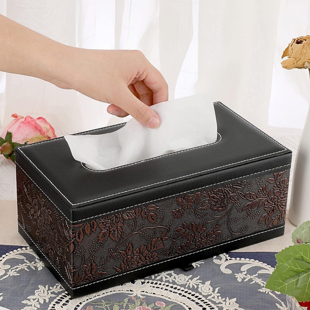 Rectangular Tissue Holder with Magnetic Closure - High-Quality Faux Leather