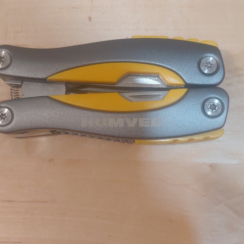 Humvee Multi-Tool Silver Yellow Stainless Steel 6 Tools with Sheath