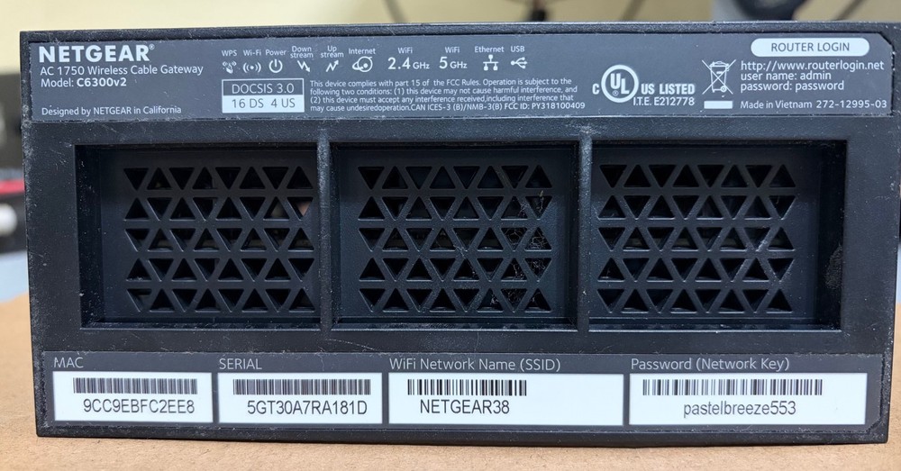 NETGEAR AC 1750 Wireless Cable Gateway C6300V2