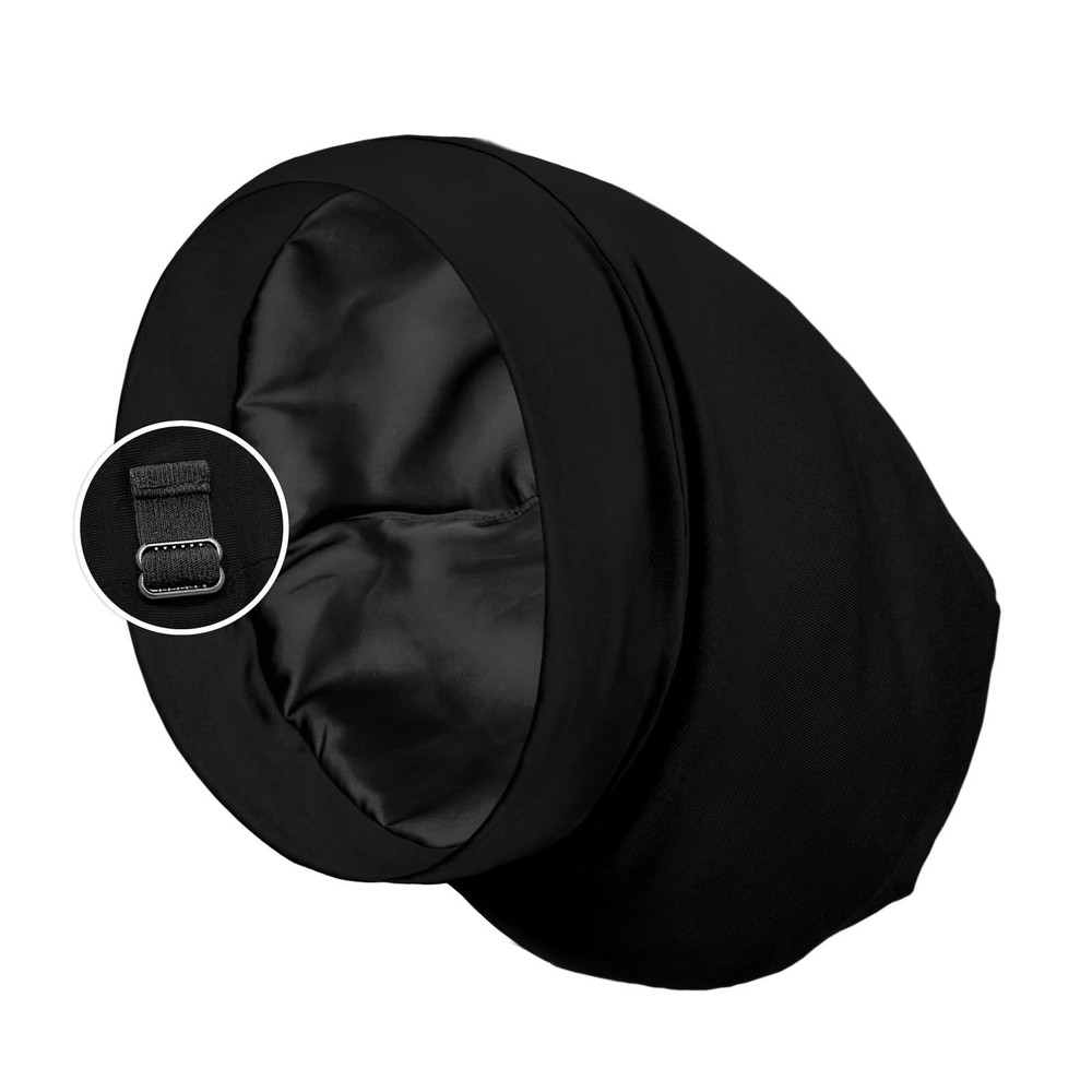 PARISBELLA Satin Lined Sleep Cap Bonnet for Curly One Size, Solid Color-black