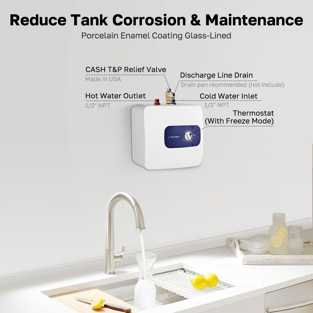 Electric Mini Tank Water Heater UL Listed, Thermomate 2.5 Gallons Small under Si