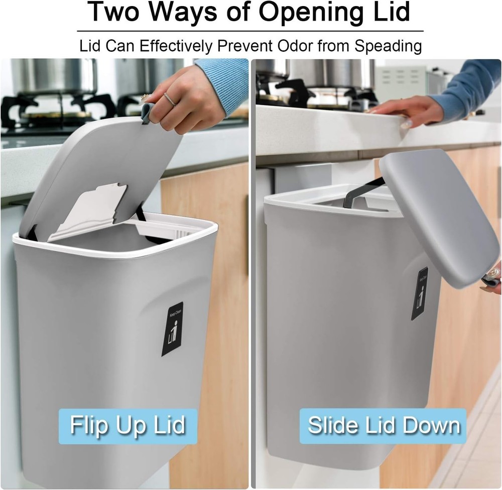 2.4 Gal Kitchen Compost Bin Hanging Lid Odorless ABS Plastic Under Sink