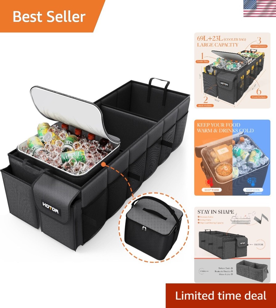 Large Capacity SUV Trunk Organizer with Sturdy Construction - 3 Compartments