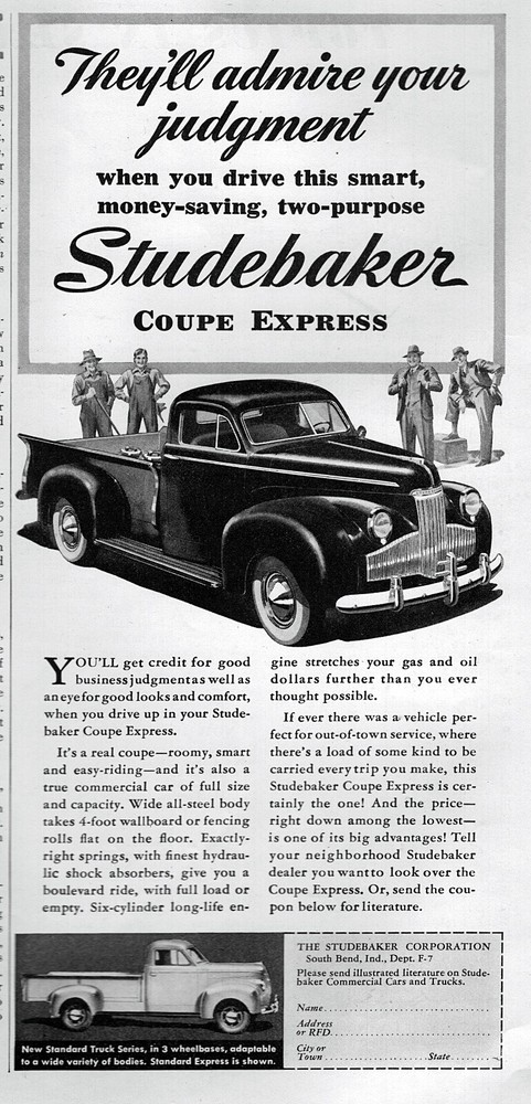 1941 Studebaker Coupe Express Pickup Truck Original Print Ad