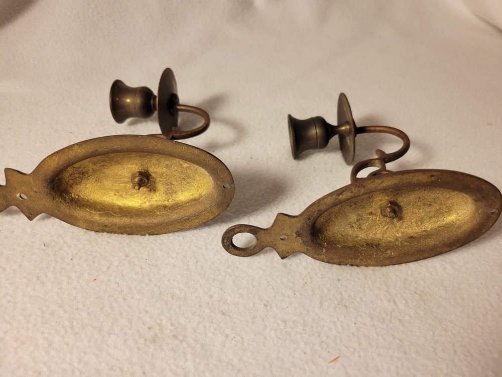 Vintage Pair Brass Wall Sconces Candleholders