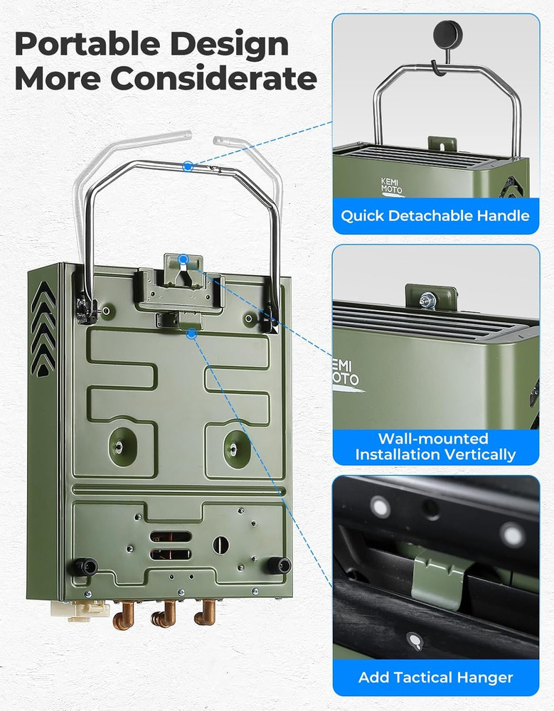 Camping Portable Tankless Water Heater 5L Capacity，1.32Gpm 34000 BTU Instant Pro