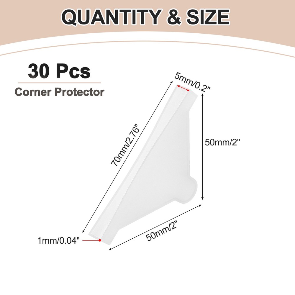 30Pcs 0.2x2in Plastic Rounded Corner Triangle Glass Corner Protector, Clear